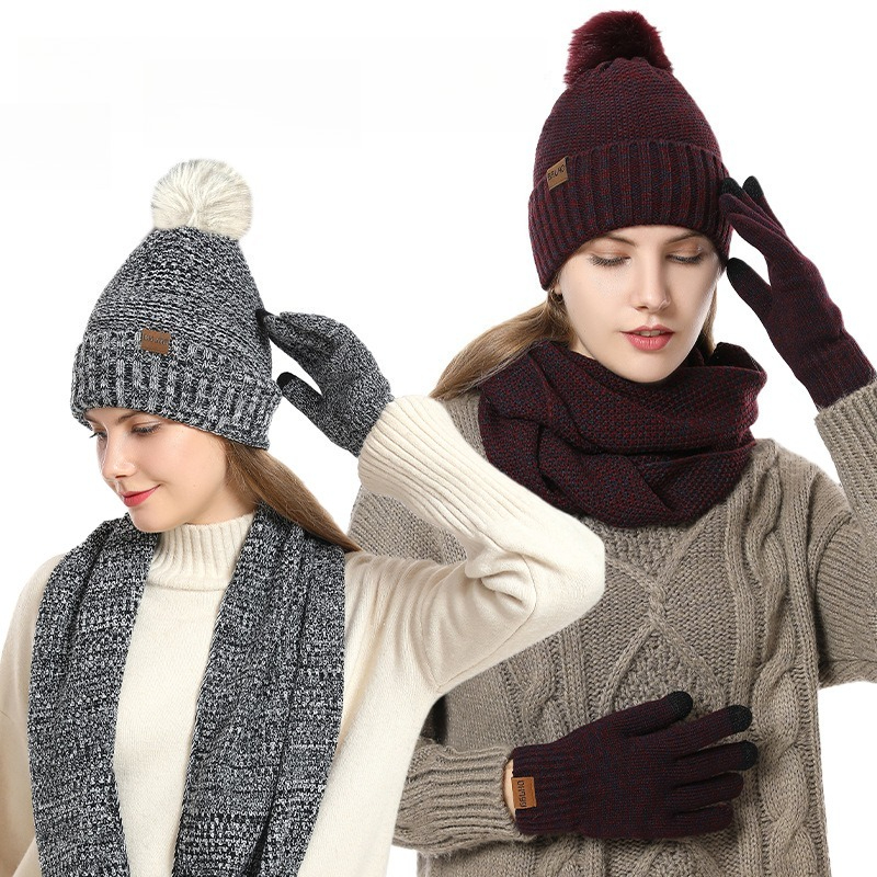 Infinity Scarf Knit - Женский зимний комплект из 3 предметов:
